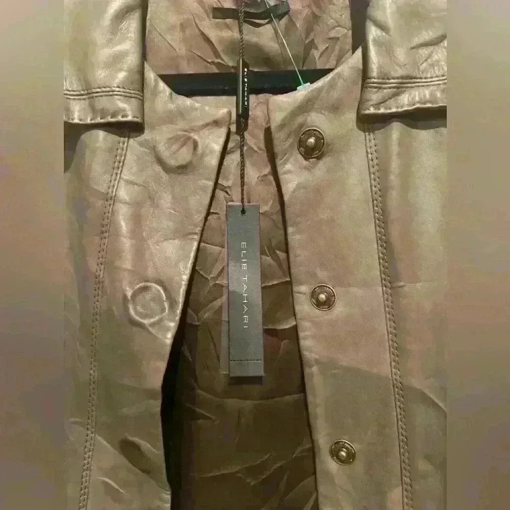 Brand new Elie Tahari Brown Leather Jacket Size large - Picture 10 of 14